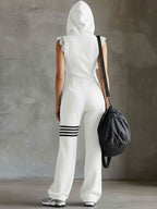 Daniela - Retro Sporty Jumpsuit with Hood and Stripes