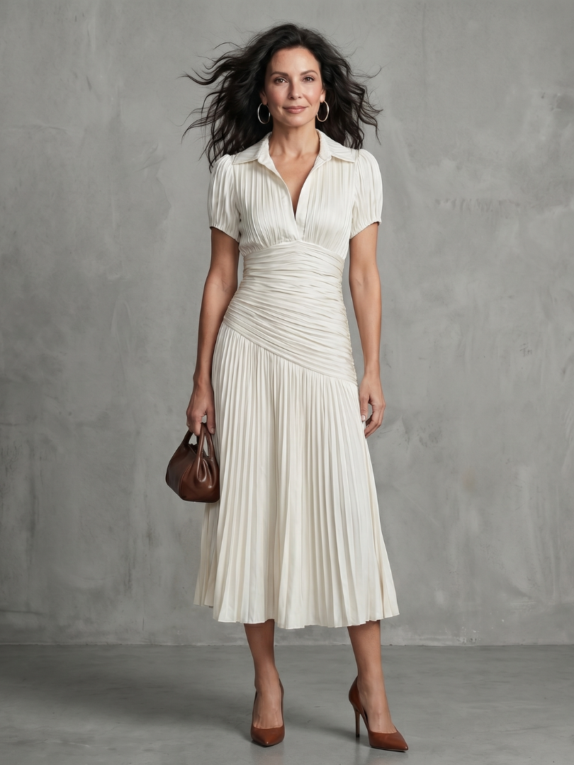 Bella | Pleated Waistline Stripe Midi Dress