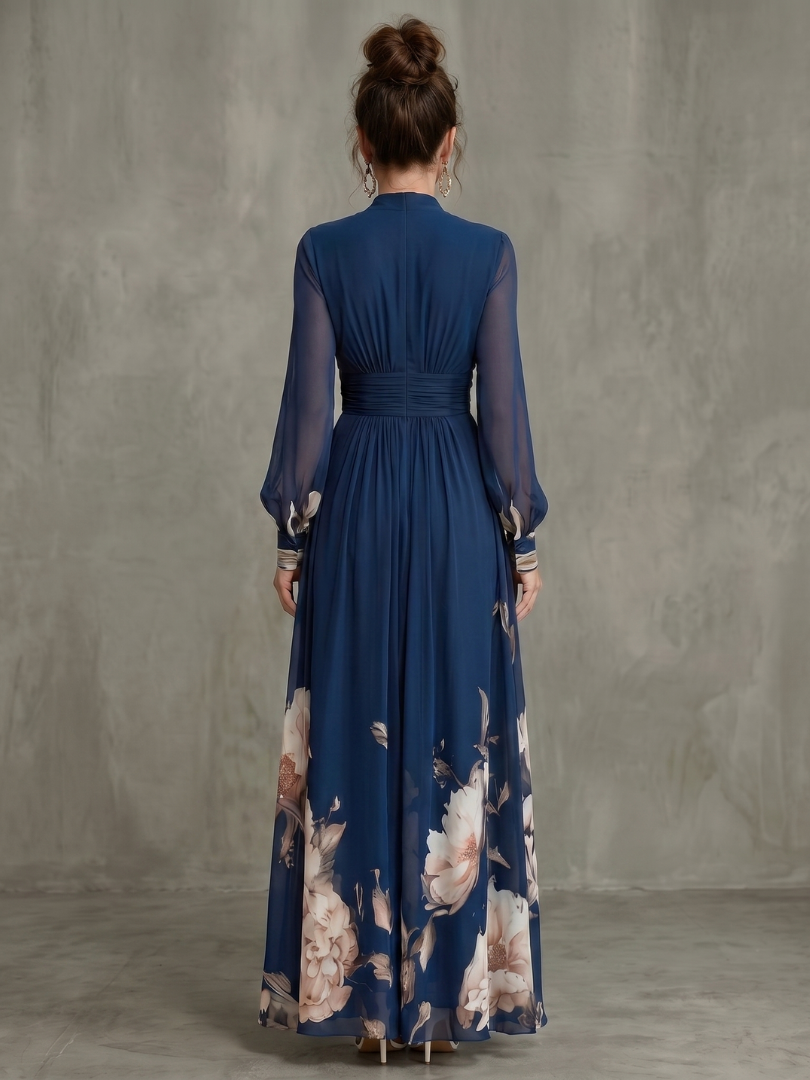 Ziva | Pleated Sheer Sleeves Maxi Dress