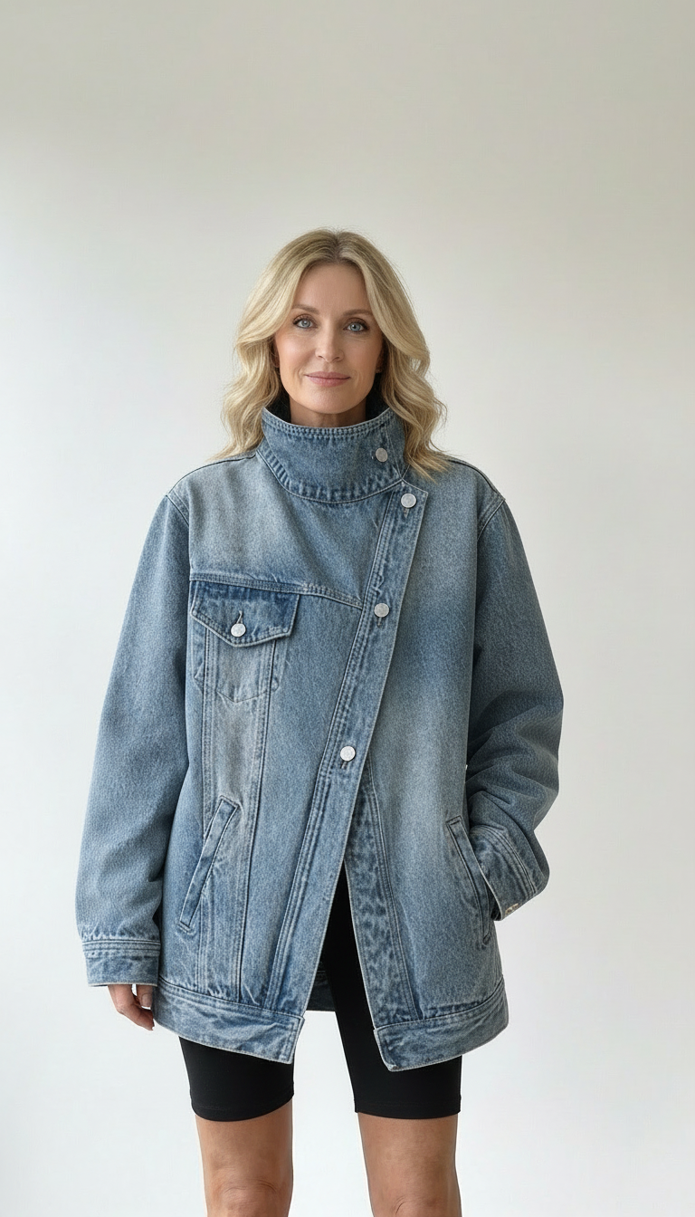 SKYE™ – Vintage Washed High Neck Asymmetric Jacket