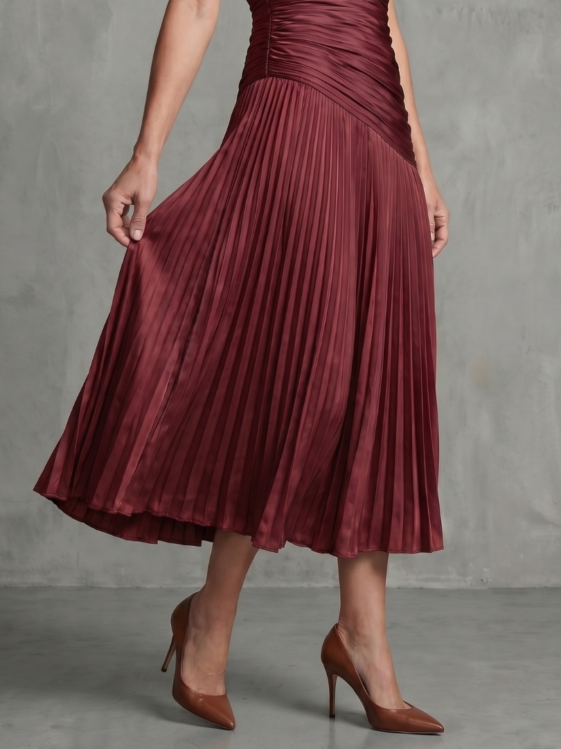 Bella | Pleated Waistline Stripe Midi Dress