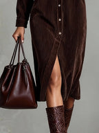 Calista | Soft-Touch Button-Down Midi Dress