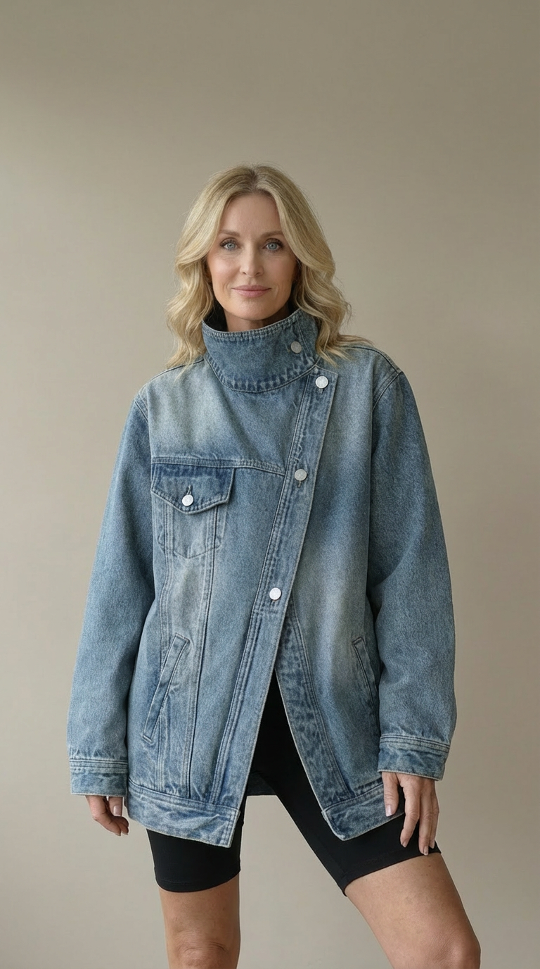 SKYE™ – Vintage Washed High Neck Asymmetric Jacket