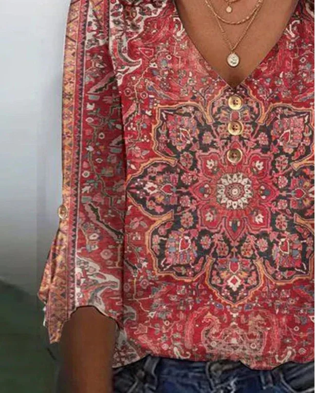 Arabella™ - Red Print Classic Top